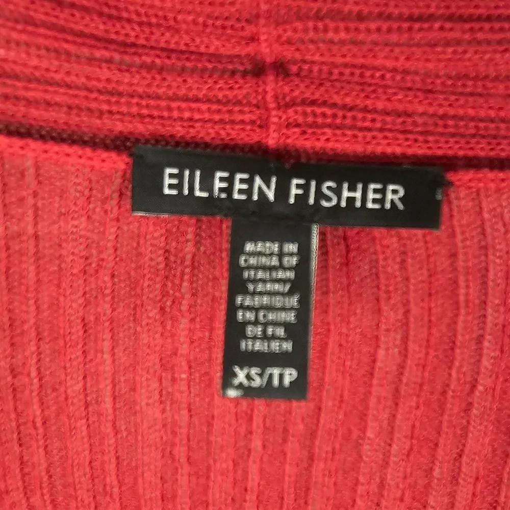 Eileen Fisher Womens Red Ribbed Silk‎ Blend Open Front Cardigan Sweater XS